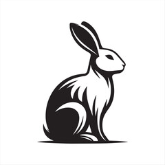 Black Silhouette of a Sitting Rabbit in Profile on White Background