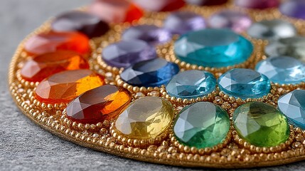 Colorful Gemstone Arrangement in Gold Setting