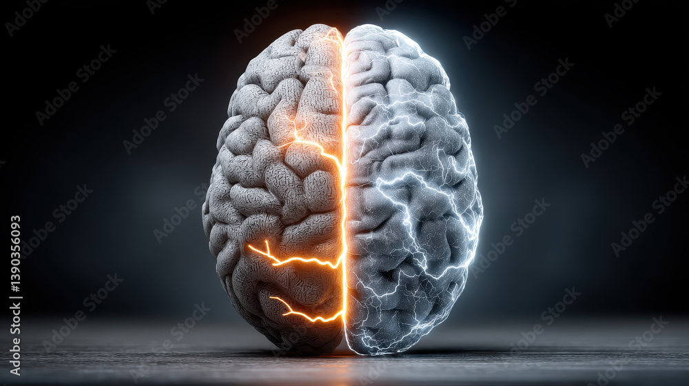 Poster visual clash of human brain and artificial intelligence brain sparks a dark and intense science fict