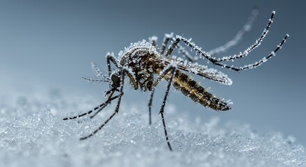 Fototapeta premium Close up of a mosquito covered in frost crystals on a cold winter day