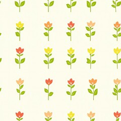 A delightful collection of pastel flowers and leaves, capturing the essence of spring with charming hand-drawn details on a soft background SEAMLESS PATTERN