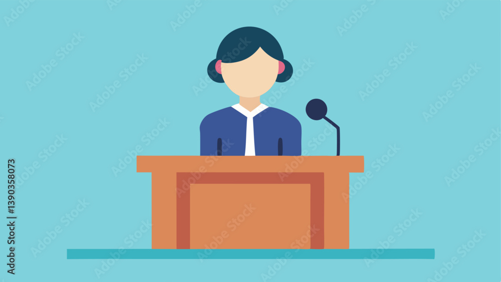 Poster microphone setup a vector showing the victim speaking into a microphone on the witness stand highlig