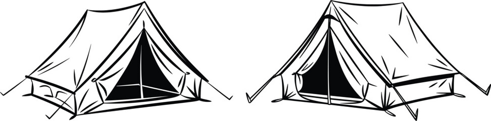 Camping Tent Clipart, Black and White Outdoor Shelter Illustration PNG.