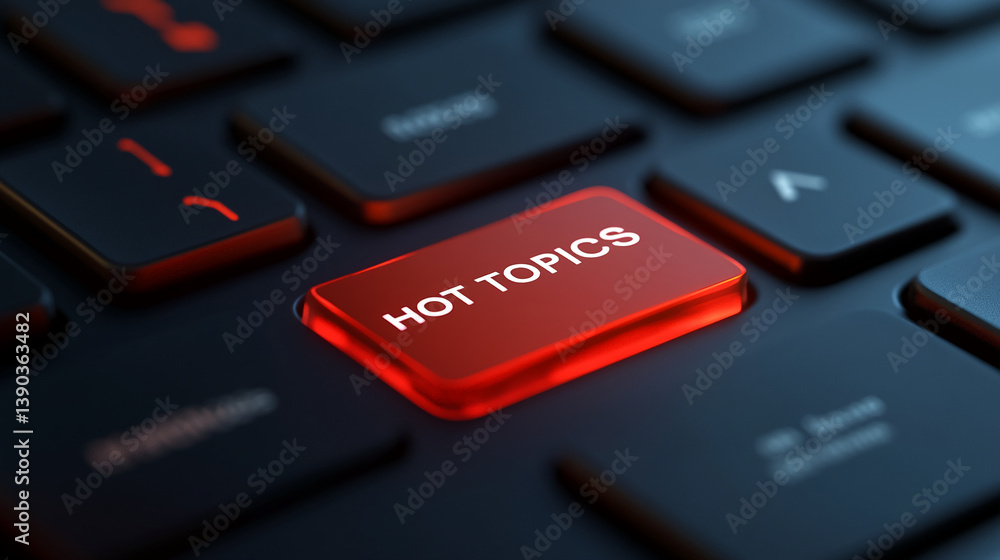 Poster close-up of a red illuminated keyboard key displaying 