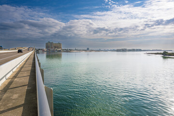 vehicle bridge with walking path at destin harbor