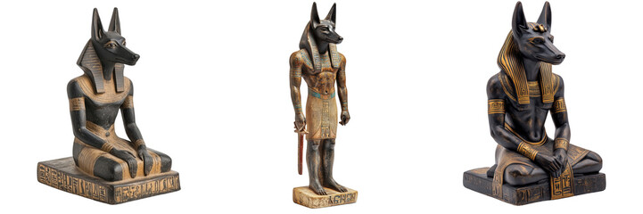 Egyptian Anubis Statues Representing Ancient Mythology and Culture on Transparent Background