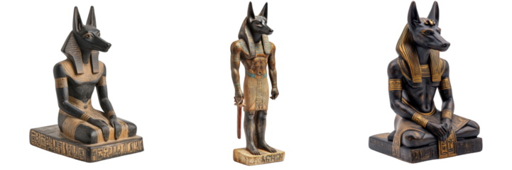 Egyptian Anubis Statues Representing Ancient Mythology and Culture on Transparent Background