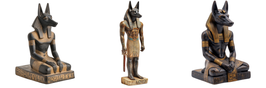 Egyptian Anubis Statues Representing Ancient Mythology and Culture on Transparent Background