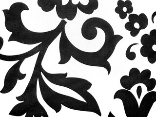 Close up of black and white random floral and leaves ornamental pattern. Monochrome floral and foliage concept texture. Seamless background texture.