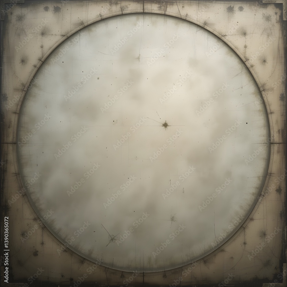 Poster worn circular frame texture, a distressed background with light to dark gradient tones. an aged surf