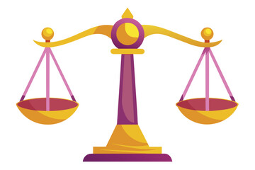 This image features a cartoon illustration of a balanced scale with yellow and purple accents. The scale is positioned against a white background.