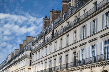 Paris, buildings in the Marais, in the center, in a typical street

