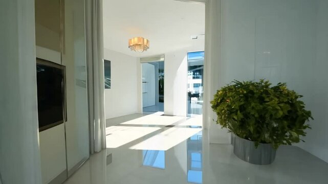Minimalist Modern Hallway with Potted Plant