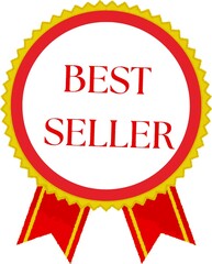 Best Seller emblem with ribbons. Award medallion with Best Seller inscription