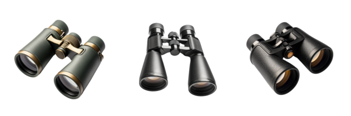 Set of Modern Binoculars for Outdoor Exploration on Transparent Background
