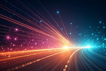 Obraz premium Abstract Digital Background with Glowing Particles and Light Streaks