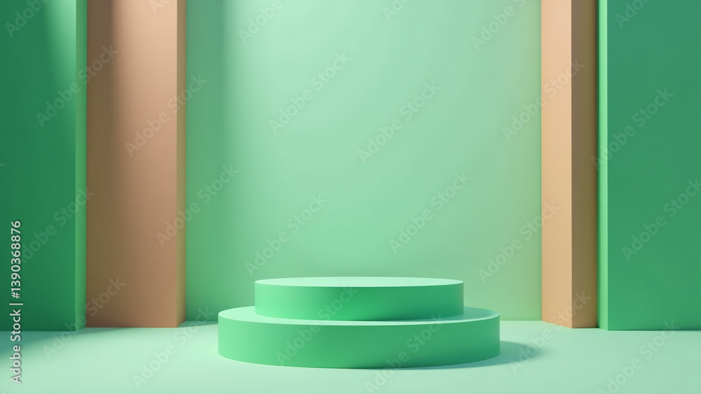 Poster minimal abstract studio uses green cylinder colorful backdrop events clean lines