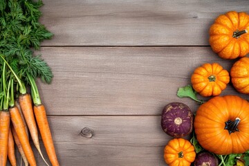 Colorful harvest featuring fresh carrots and vibrant pumpkins on
