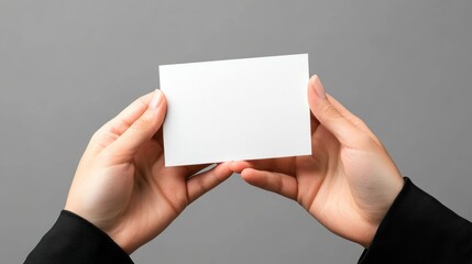 A6 Flyer  Postcard  Invitation Mockup hands holding a blank flyer on a gray background, generative Ai.