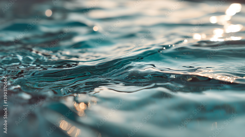 Poster close up shot of turquoise water with sunlight reflecting and creating a bokeh effect on the surface