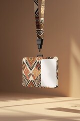 Floating Lanyard Mockup with Ethnic Tribal Pattern and Editable Name Space