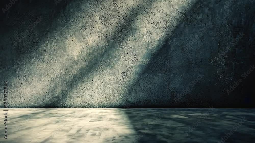 Poster abstract grunge interior with light rays illuminating textured wall and floor creating dramatic shad