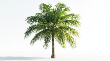 A palm tree is standing alone in a white background