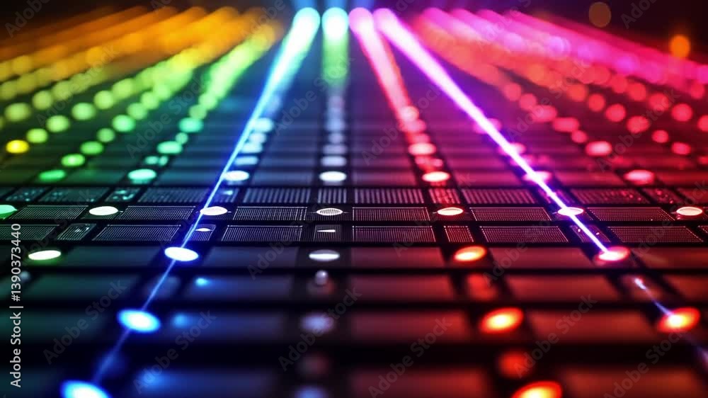 Poster colorful led lights illuminating a dark background, creating a vibrant and dynamic visual display of