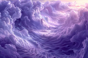 Obraz premium Dramatic swirling cloudscape illuminated by warm light and intense purple hues, creating a breathtaking sky scene.