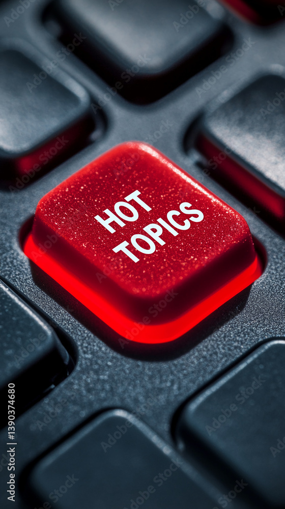 Poster close-up of red button with 