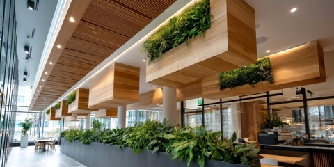 Fototapeta premium Modern Interior composition with Lush Plants and Shadowed Ceilings