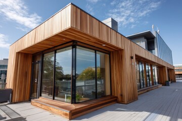 Modern Eco-Friendly Office Building with Wooden Facade in LA