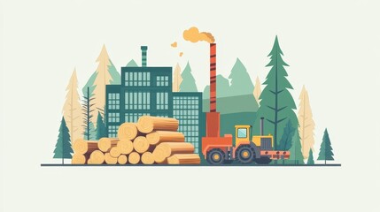 Industrial Logging Scene with Truck and Timber Piles