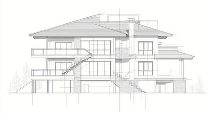 Architectural drawing of a modern house exterior