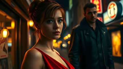 Redhead Woman in Night Alley