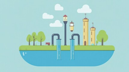 Water Supply System Illustration for Urban Landscape