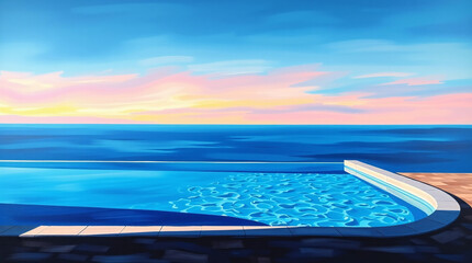 Infinity pool with ocean view at sunset, exuding tranquility and modern luxury.