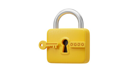 A cheerful yellow padlock with its key, symbolizing secure access and playful protection, rendered in a smooth 3D style.
