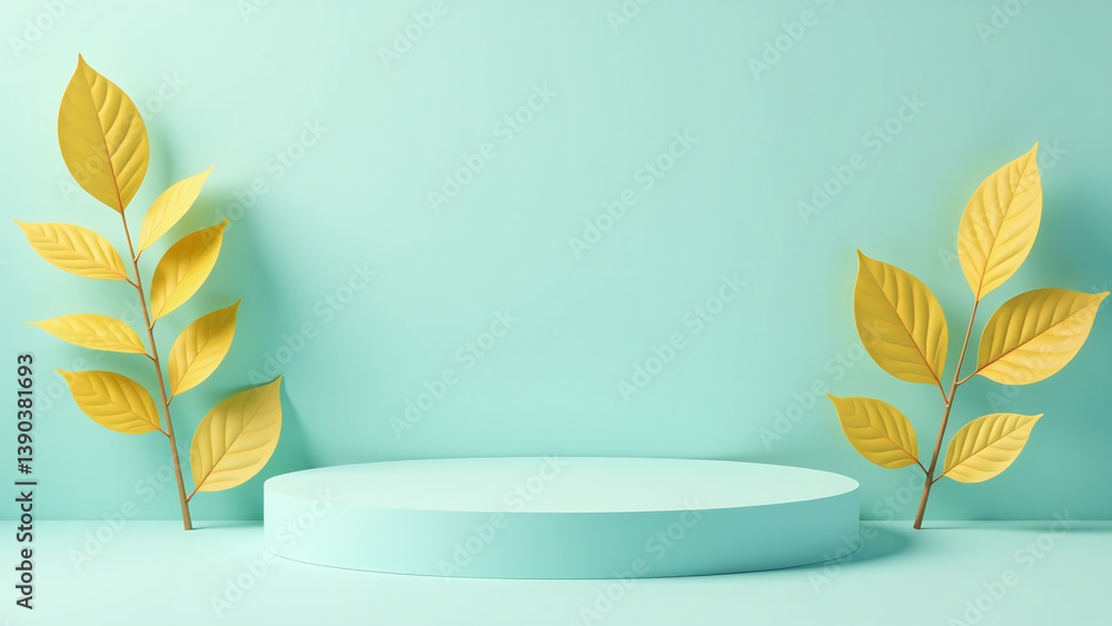 Poster pastel mint yellow foliage create simple yet striking display minimalist empty