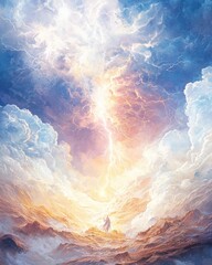 Divine Scene of Heaven, Majestic Clouds and Figure, Dramatic Lighting, God's Presence