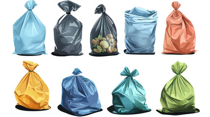 Vector illustration of full tied refuse plastic sacks with trash bags in various shapes for waste disposal and cleanup design