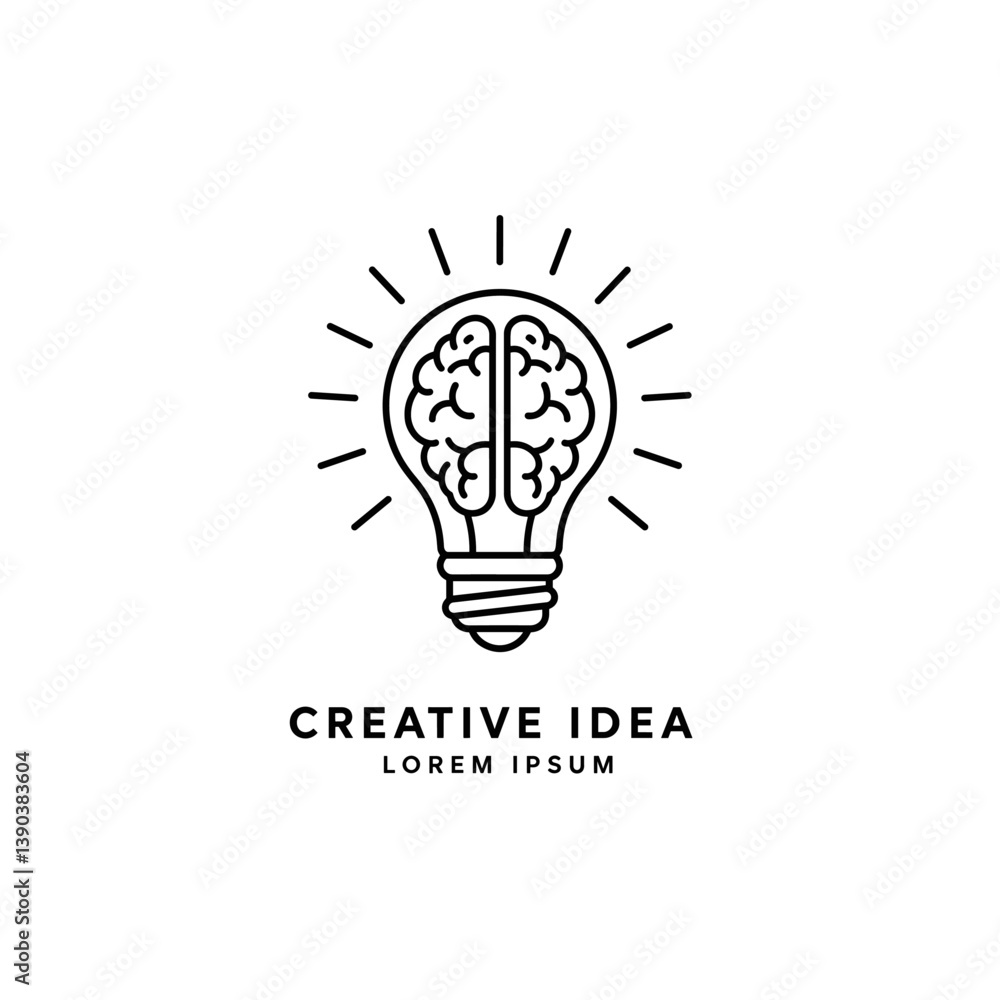 Poster illuminating idea: a minimalist outline of a lightbulb, its core filled with a detailed rendering of