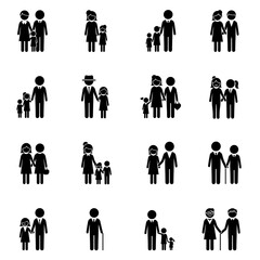 Family Icons: A collection of stylized icons depicting diverse family structures, conveying the universal bond of kinship and love in simple, yet elegant designs.