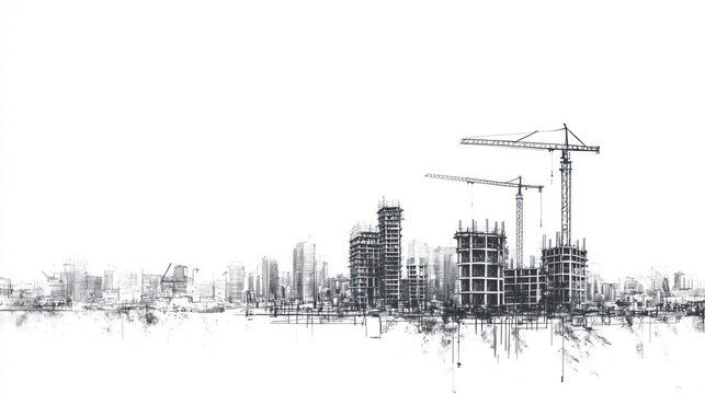 Architectural sketch of a city under construction