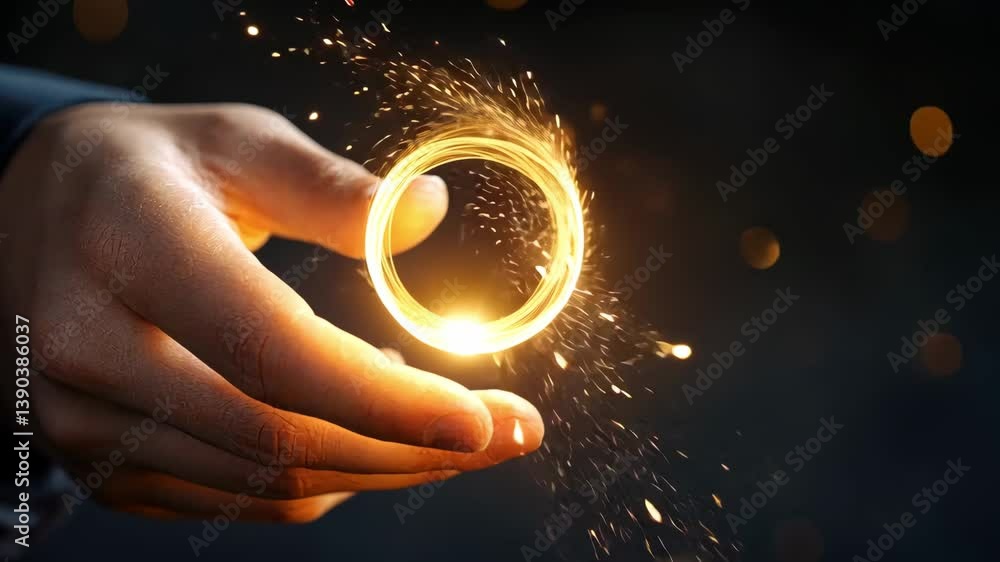 Aufkleber glowing circle of light in hand with sparkles and bokeh effect