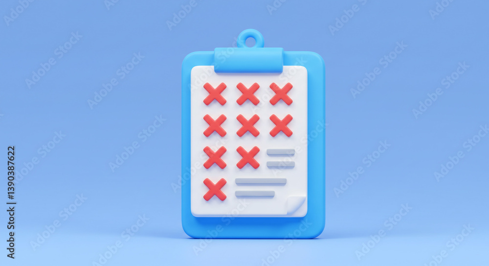 Poster a checklist of missed goals, a reminder of tasks left undone, symbolized by a 3d model clipboard dis
