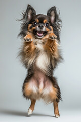 happy dog dance , smile, realistic pose, full body, natural light, full hd 8K, white isolated background, hyperrealistic photography