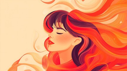 Serene woman with fiery hair.