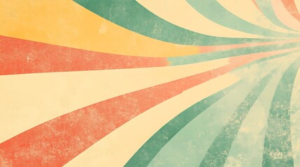 Retro vintage sunburst background with pastel colors and grunge texture.