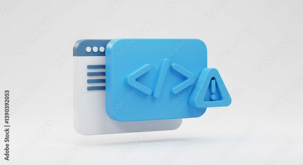 Poster website code error alert, a digital warning sign displayed on a webpage, with a clean, minimalist de